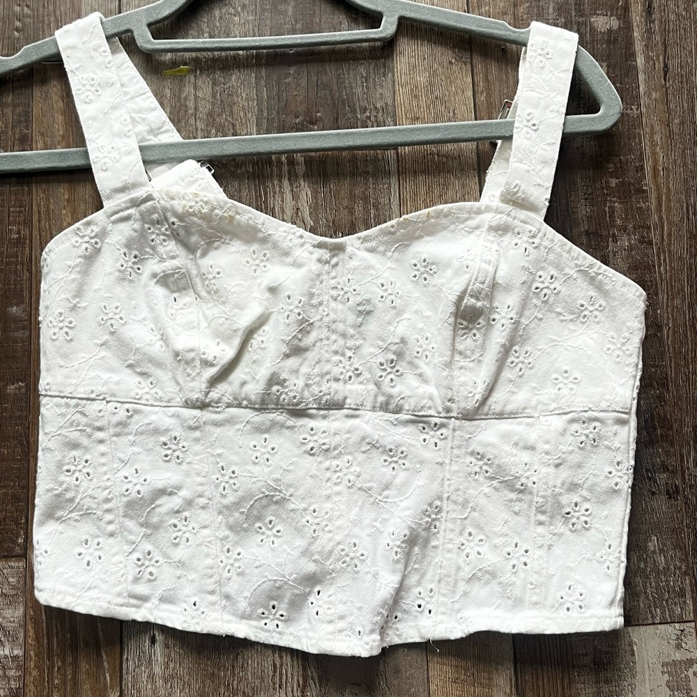 Guess White Eyelet Crop Top